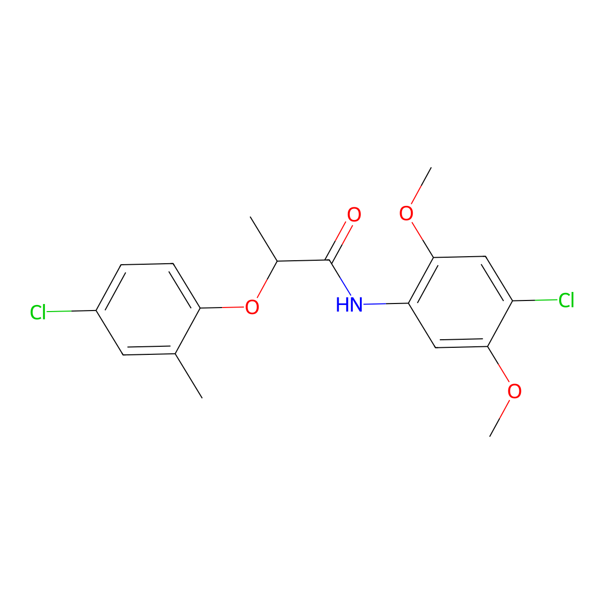 N-(4-chloro-2,5-dimethoxyphenyl)-2-(4-chloro-2-methylphenoxy)propanamide molecular structure, CAS 353765-50-1