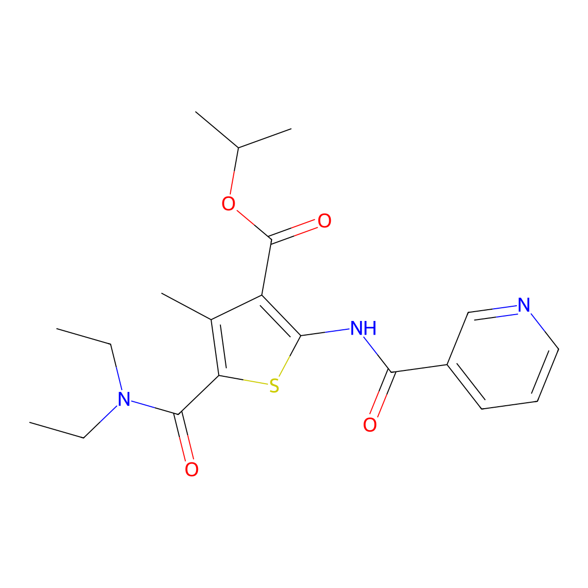 Isopropyl 5-[(diethylamino)carbonyl]-4-methyl-2-[(3-pyridinylcarbonyl)amino]-3-thiophenecarboxylate molecular structure, CAS 353765-73-8