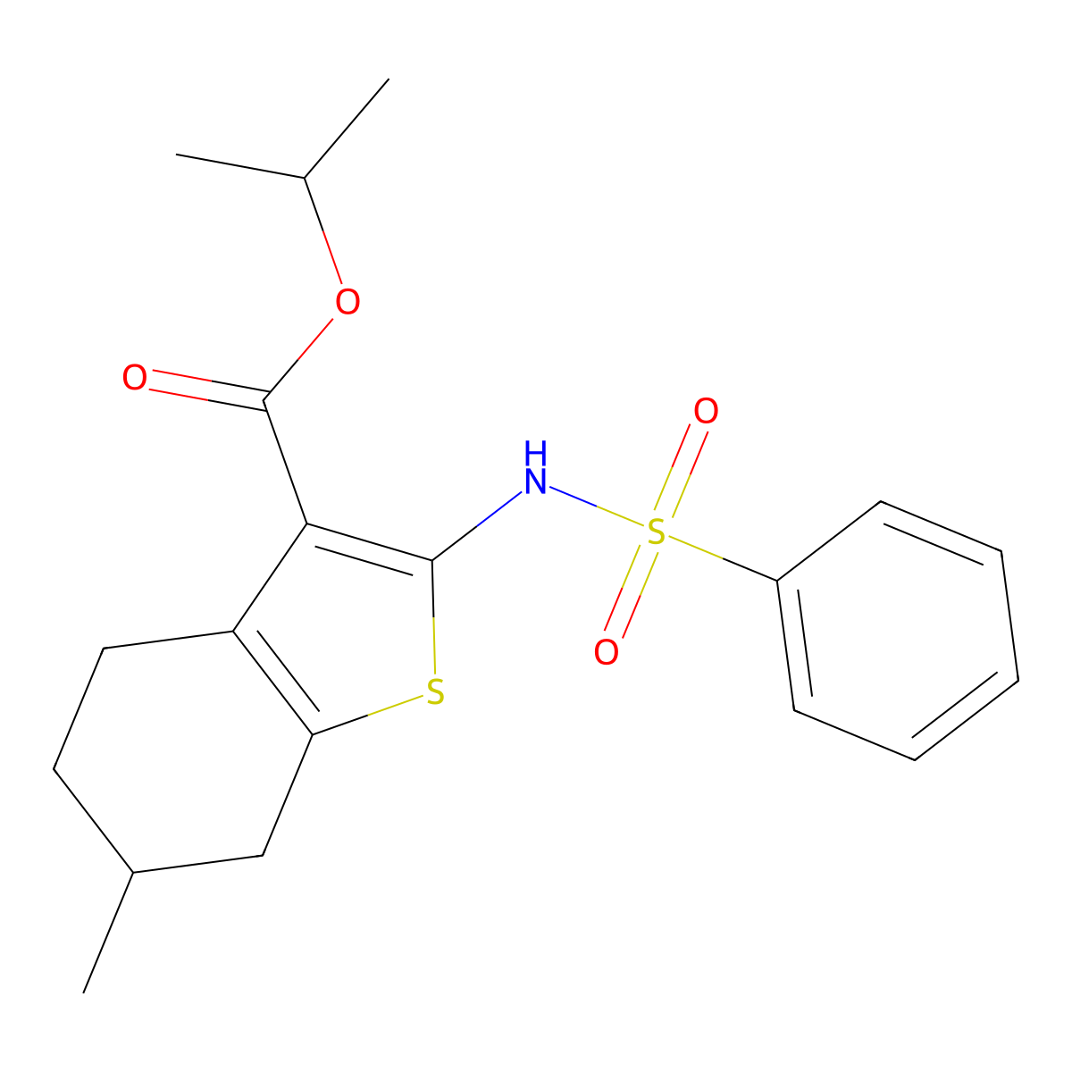 2-(Benzenesulfonamido)-6-methyl-4,5,6,7-tetrahydro-1-benzothiophene-3-carboxylic acid propan-2-yl ester molecular structure, CAS 353765-83-0
