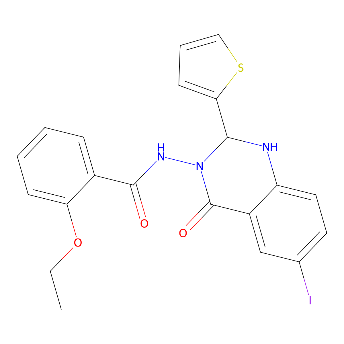2-ethoxy-N-(6-iodo-4-oxo-2-(2-thienyl)-1,4-dihydro-3(2H)-quinazolinyl)benzamide molecular structure, CAS 353766-56-0