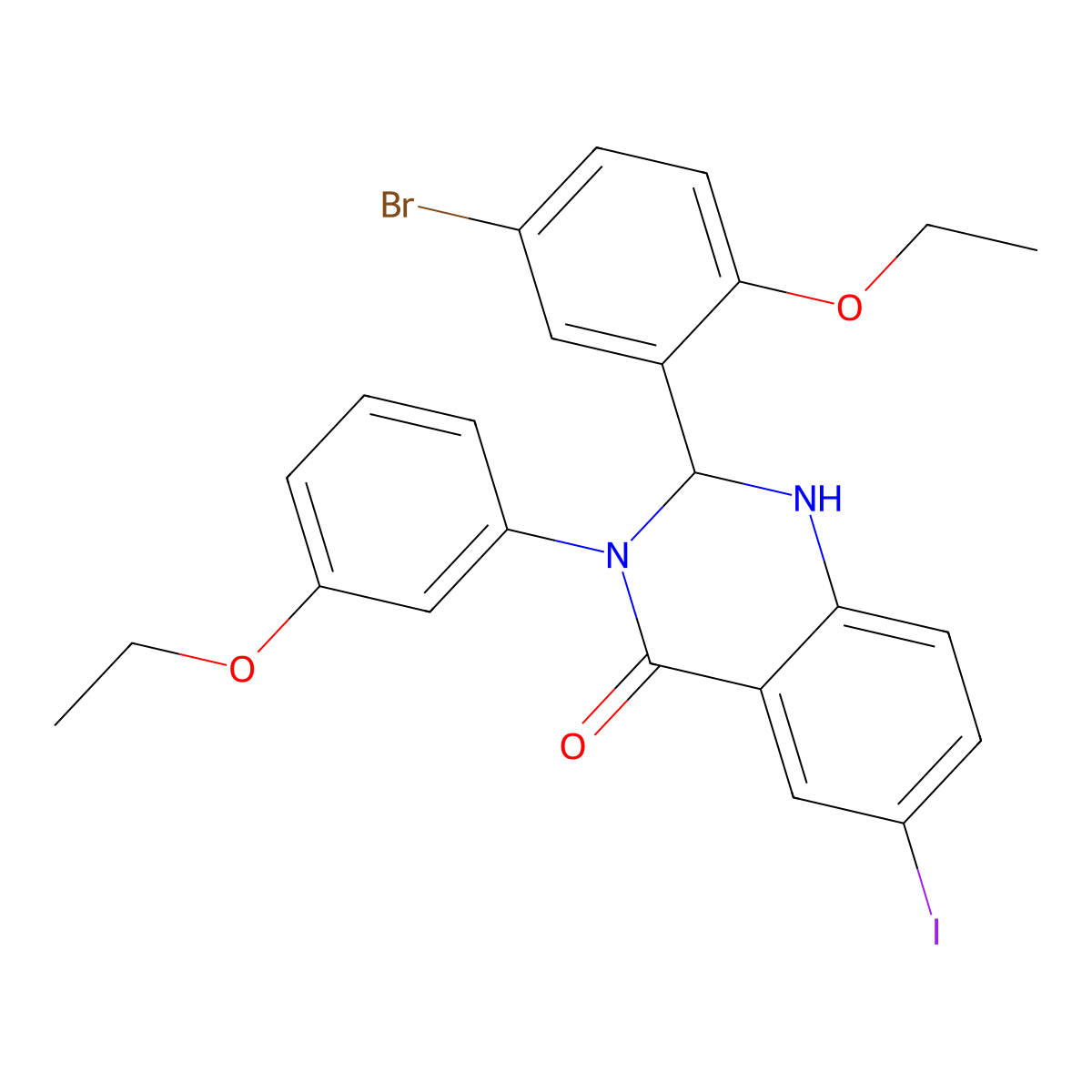 2-(5-bromo-2-ethoxyphenyl)-3-(3-ethoxyphenyl)-6-iodo-2,3-dihydro-4(1H)-quinazolinone molecular structure, CAS 353766-66-2