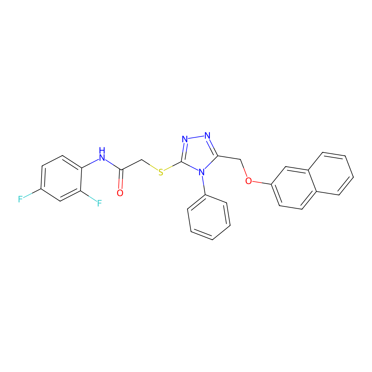 N-(2,4-difluorophenyl)-2-[[5-(naphthalen-2-yloxymethyl)-4-phenyl-1,2,4-triazol-3-yl]sulfanyl]acetamide molecular structure, CAS 353766-70-8