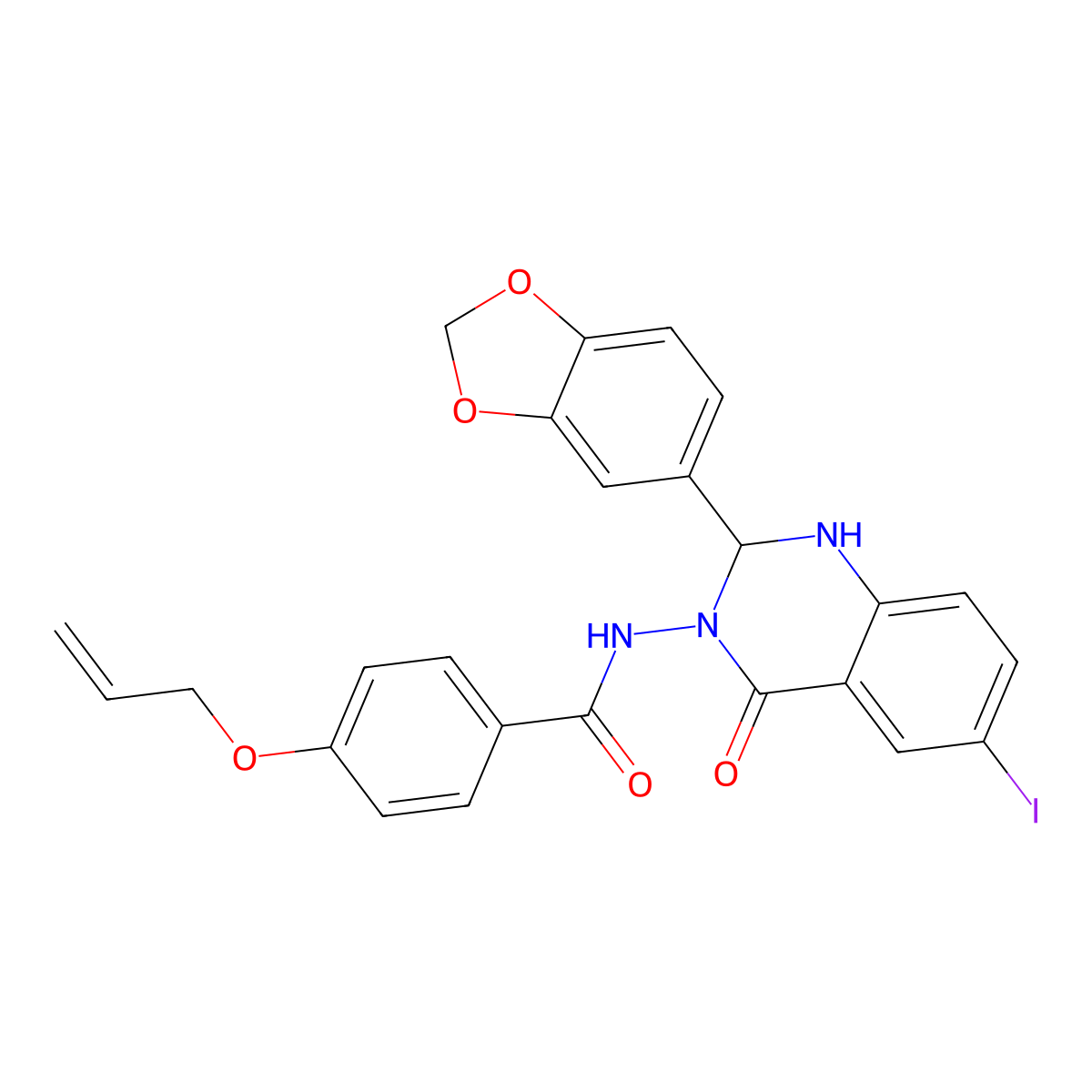 N-[2-(1,3-benzodioxol-5-yl)-6-iodo-4-oxo-1,2-dihydroquinazolin-3-yl]-4-prop-2-enoxybenzamide molecular structure, CAS 353766-71-9