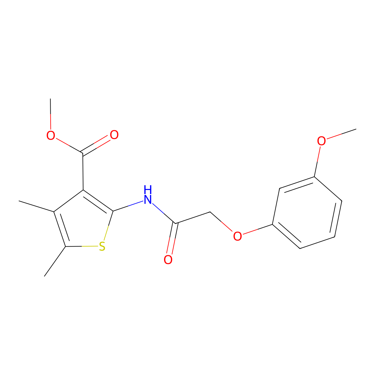Methyl 2-{[(3-methoxyphenoxy)acetyl]amino}-4,5-dimethyl-3-thiophenecarboxylate molecular structure, CAS 353766-76-4