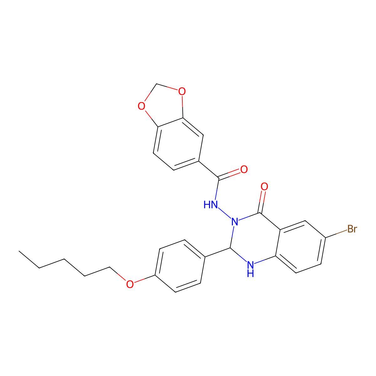 N-[6-bromo-4-oxo-2-(4-pentoxyphenyl)-1,2-dihydroquinazolin-3-yl]-1,3-benzodioxole-5-carboxamide molecular structure, CAS 353766-82-2