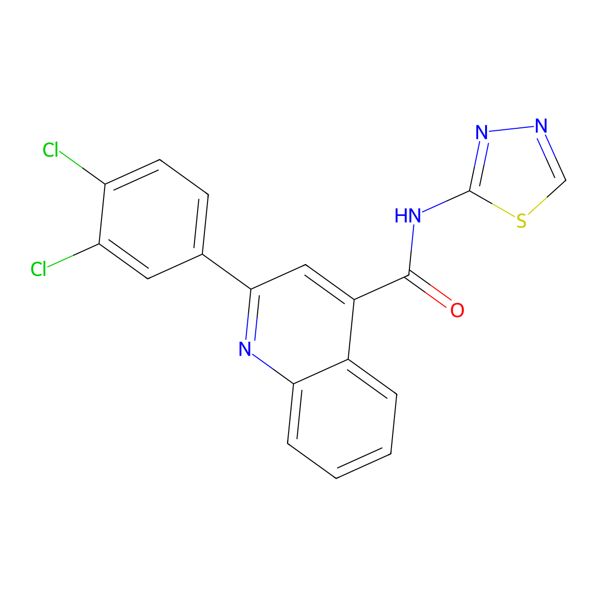2-(3,4-dichlorophenyl)-N-(1,3,4-thiadiazol-2-yl)-4-quinolinecarboxamide molecular structure, CAS 353766-84-4