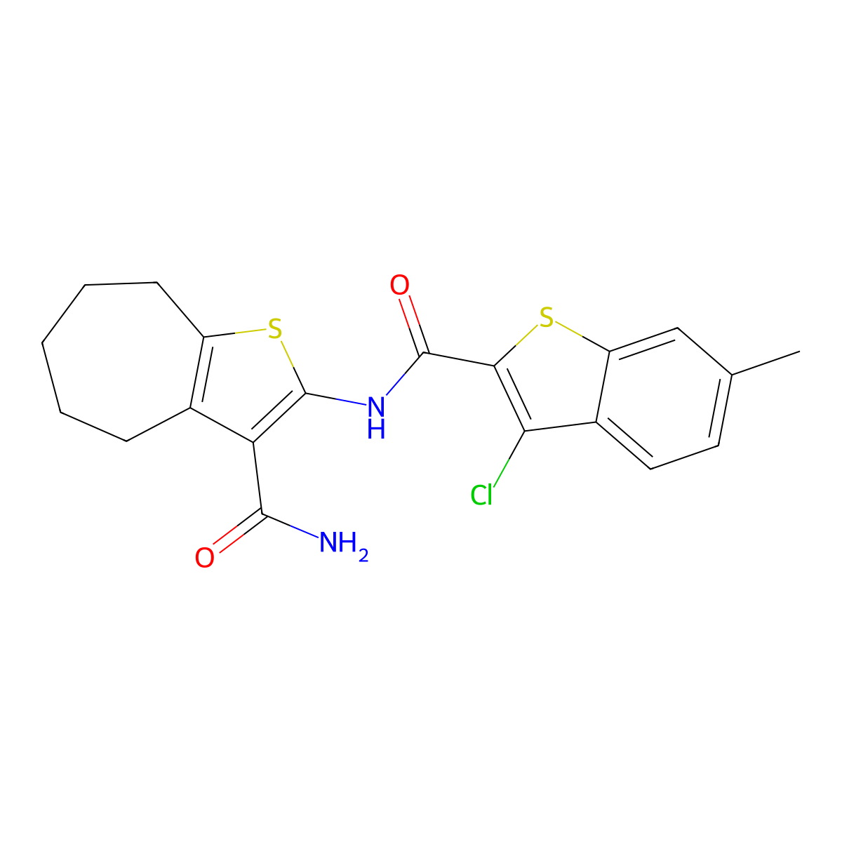 2-[(3-chloro-6-methyl-1-benzothiophene-2-carbonyl)amino]-5,6,7,8-tetrahydro-4H-cyclohepta[b]thiophene-3-carboxamide molecular structure, CAS 353767-07-4