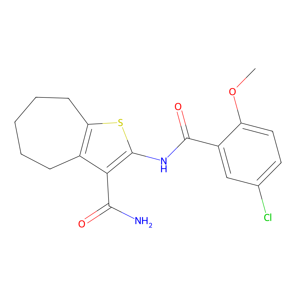 2-[(5-chloro-2-methoxybenzoyl)amino]-5,6,7,8-tetrahydro-4H-cyclohepta[b]thiophene-3-carboxamide molecular structure, CAS 353767-26-7