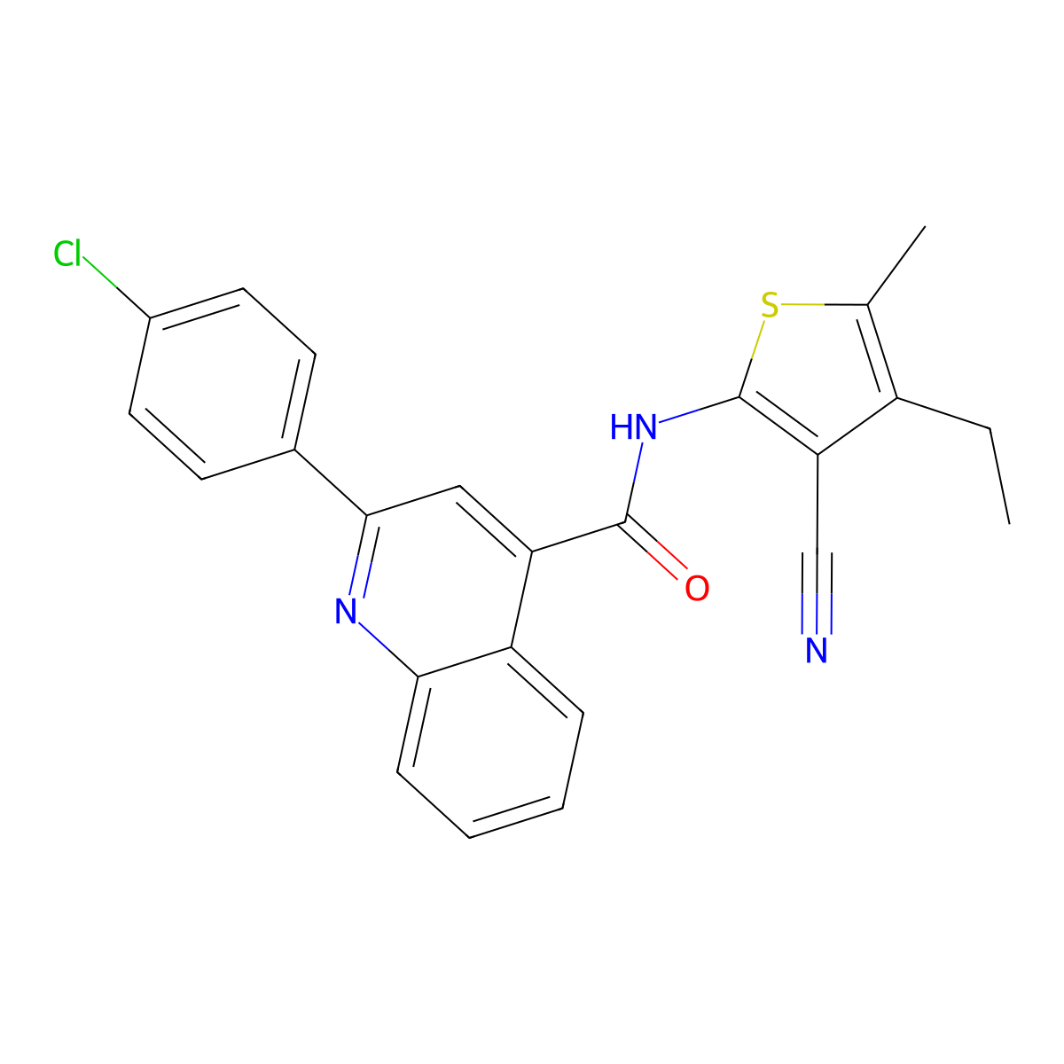 2-(4-chlorophenyl)-N-(3-cyano-4-ethyl-5-methylthiophen-2-yl)quinoline-4-carboxamide molecular structure, CAS 353767-50-7