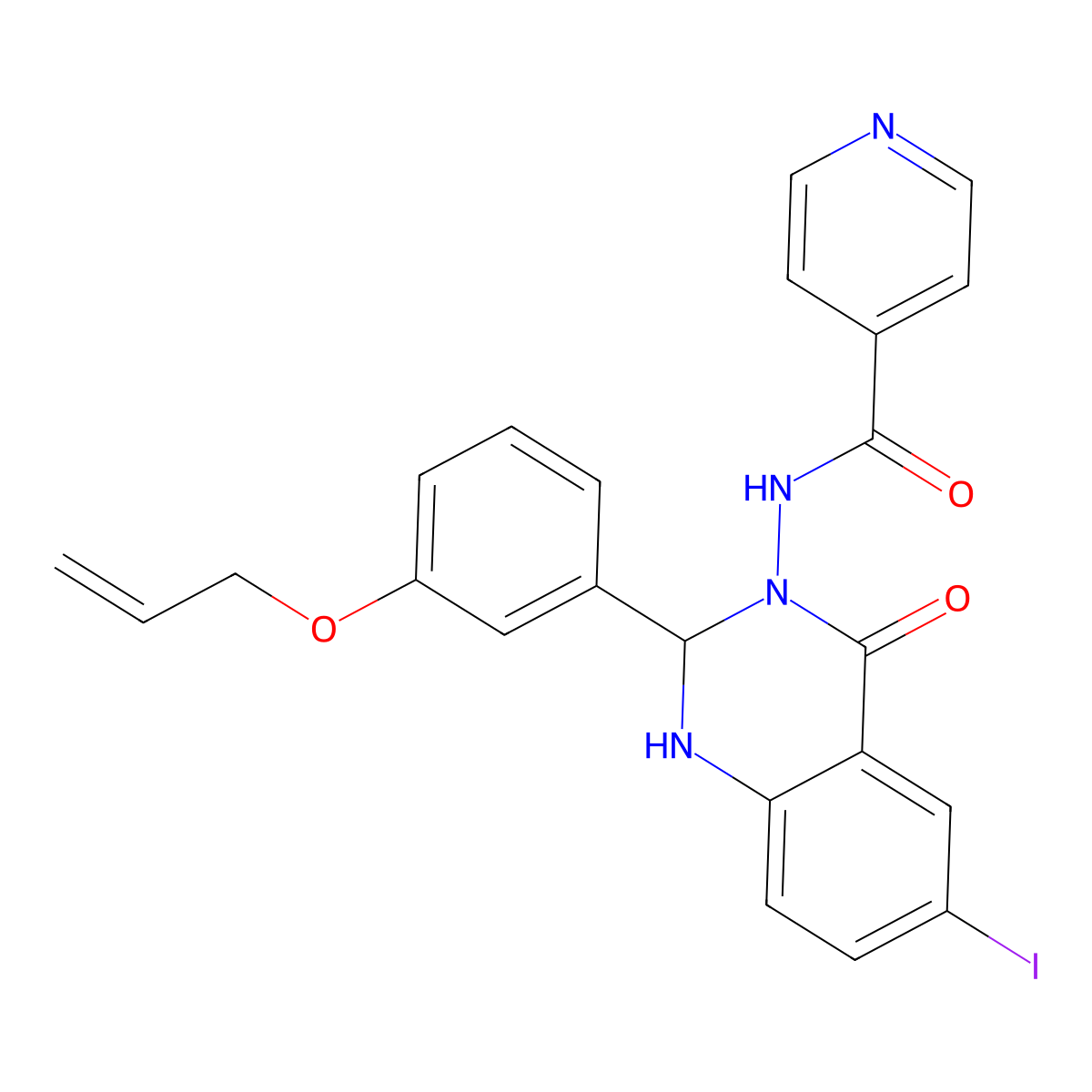 N-[6-iodo-4-oxo-2-(3-prop-2-enoxyphenyl)-1,2-dihydroquinazolin-3-yl]pyridine-4-carboxamide molecular structure, CAS 353767-64-3