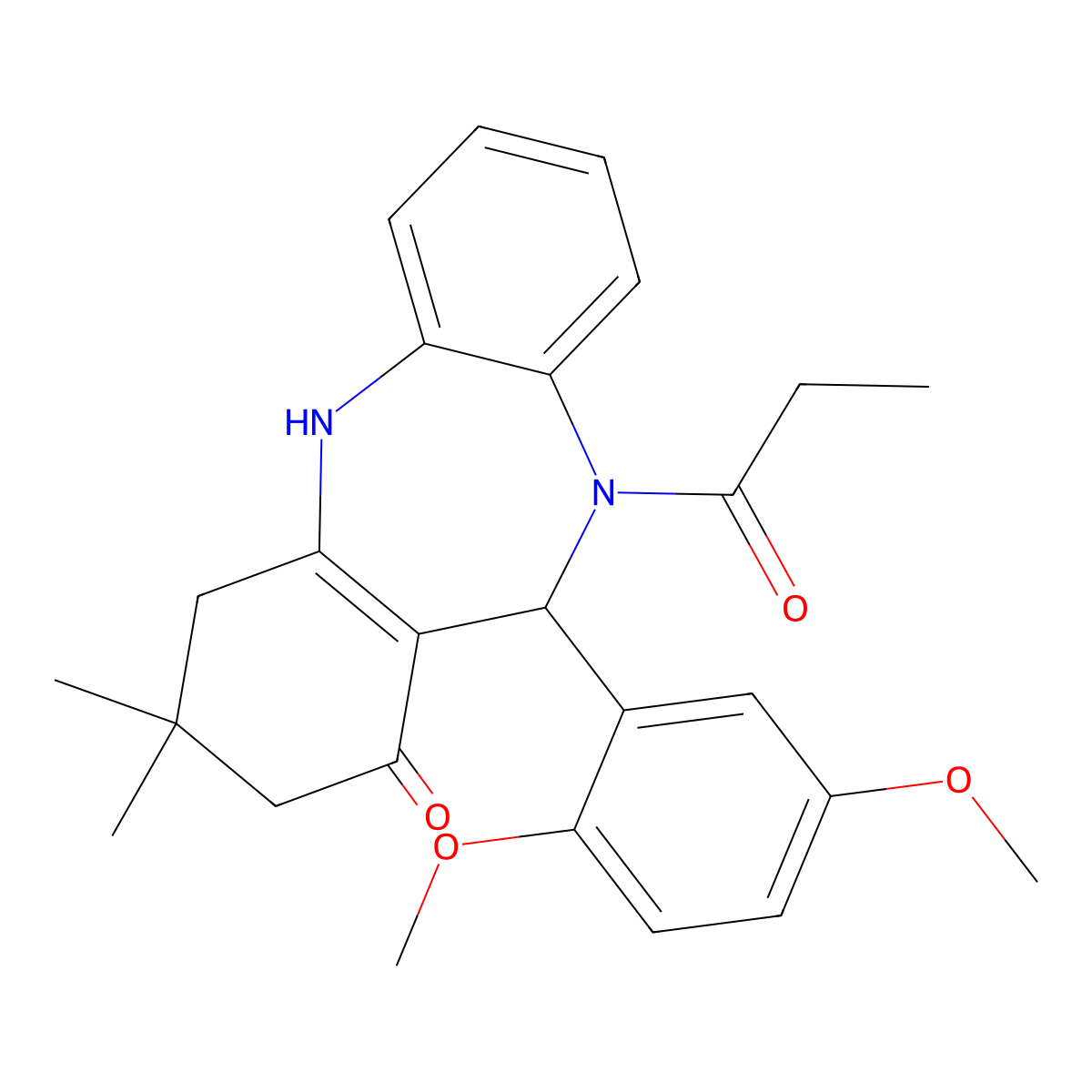 6-(2,5-Dimethoxyphenyl)-9,9-dimethyl-5-propanoyl-6,8,10,11-tetrahydrobenzo[b][1,4]benzodiazepin-7-one molecular structure, CAS 353767-70-1