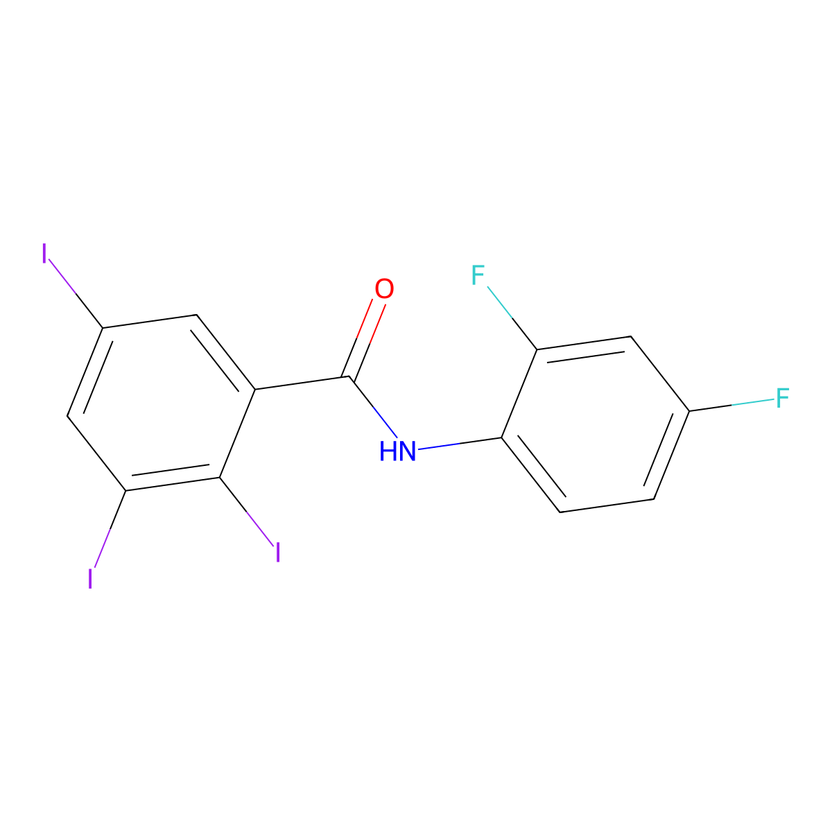 N-(2,4-difluorophenyl)-2,3,5-triiodobenzamide molecular structure, CAS 353767-80-3