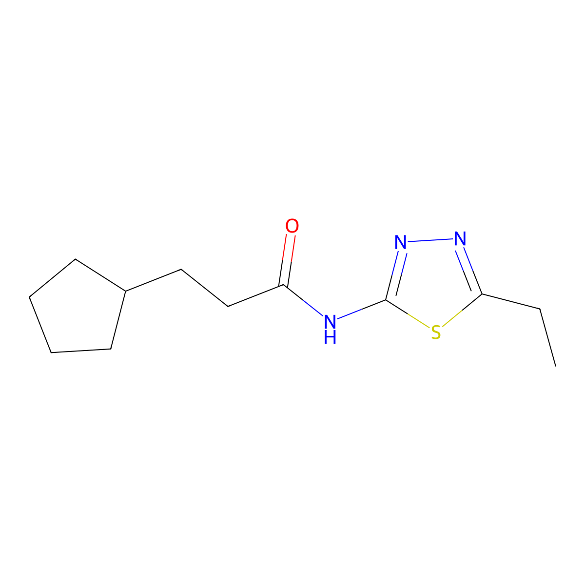3-cyclopentyl-N-(5-ethyl-1,3,4-thiadiazol-2-yl)propanamide molecular structure, CAS 353767-82-5