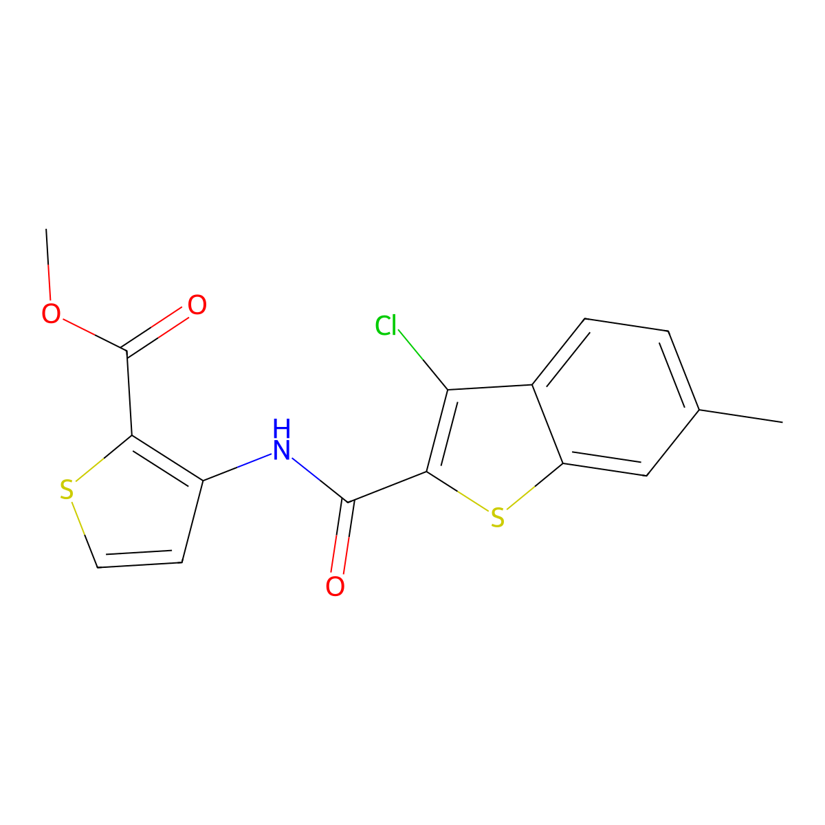 Methyl 3-[(3-chloro-6-methyl-1-benzothiophene-2-carbonyl)amino]thiophene-2-carboxylate molecular structure, CAS 353767-95-0