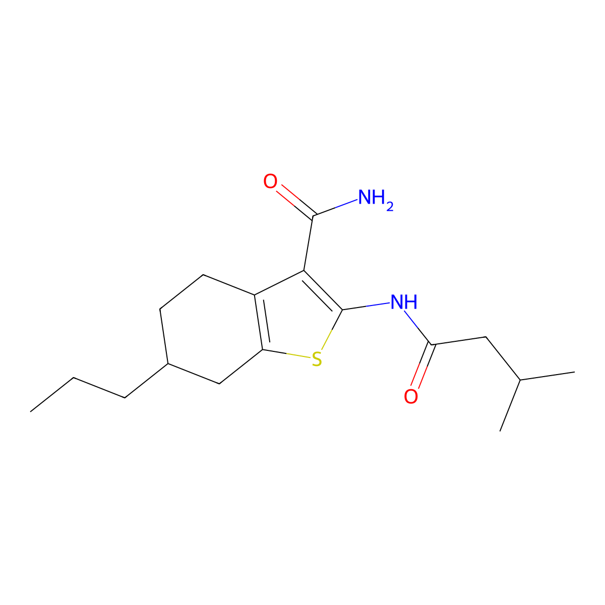 2-[(3-Methylbutanoyl)amino]-6-propyl-4,5,6,7-tetrahydro-1-benzothiophene-3-carboxamide molecular structure, CAS 353768-04-4