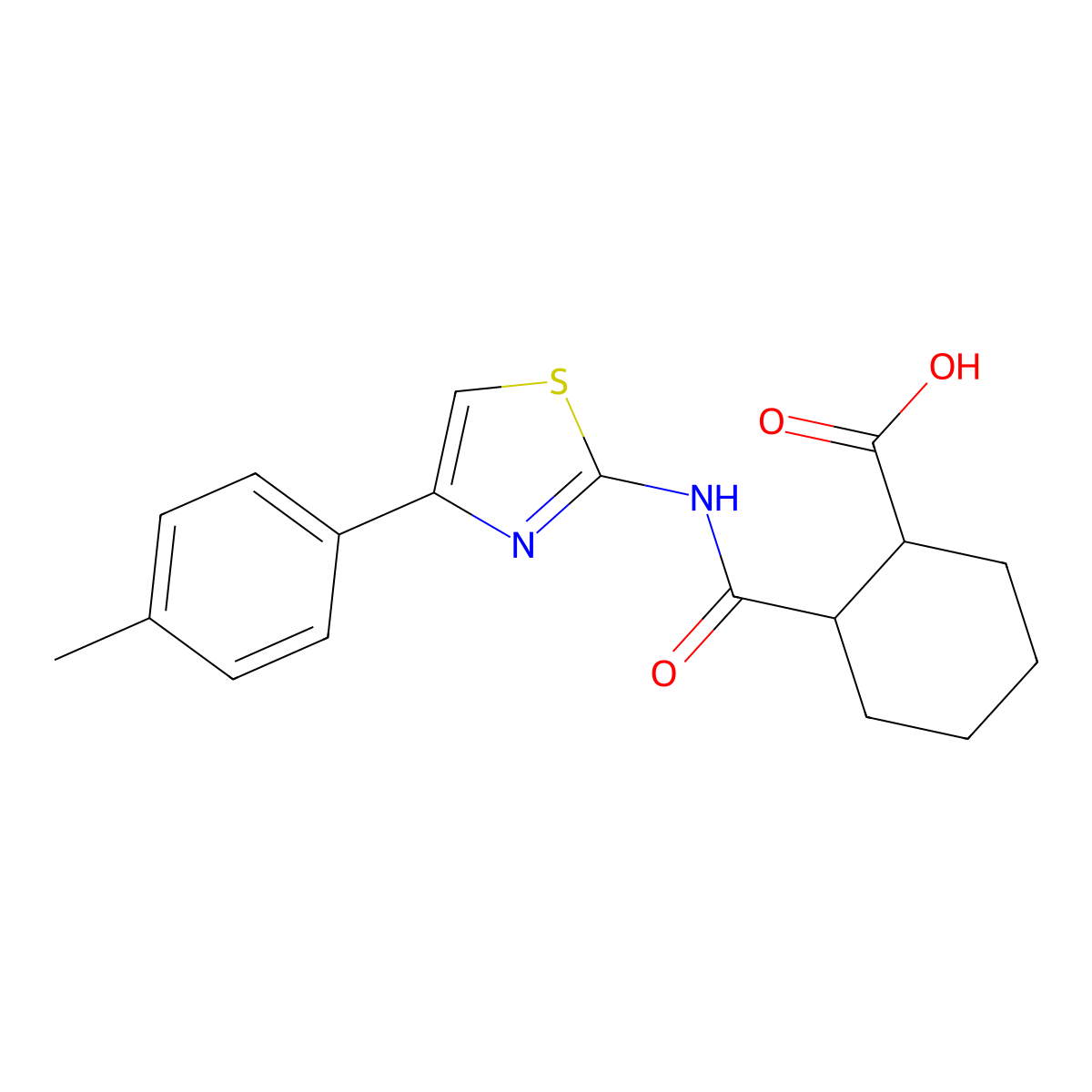 2-{[4-(4-Methylphenyl)-1,3-thiazol-2-yl]carbamoyl}cyclohexanecarboxylic acid molecular structure, CAS 353768-56-6