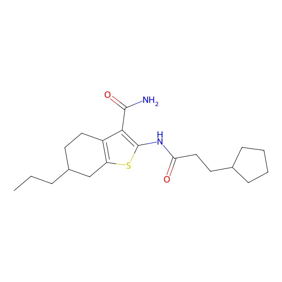 2-[(3-Cyclopentylpropanoyl)amino]-6-propyl-4,5,6,7-tetrahydro-1-benzothiophene-3-carboxamide molecular structure, CAS 353768-71-5