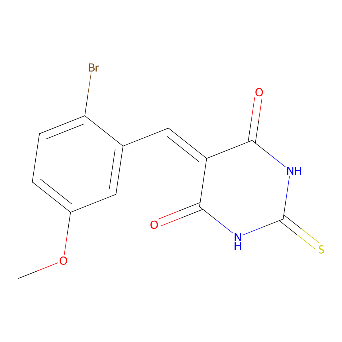 5-(2-bromo-5-methoxybenzylidene)-2-thioxodihydro-4,6(1H,5H)-pyrimidinedione molecular structure, CAS 353768-74-8