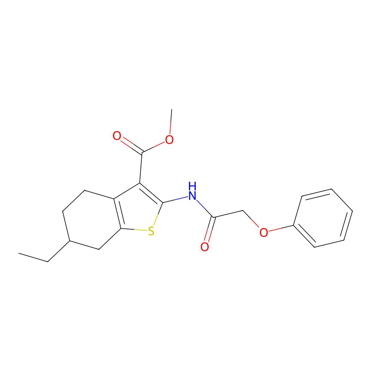 Methyl 6-ethyl-2-[(phenoxyacetyl)amino]-4,5,6,7-tetrahydro-1-benzothiophene-3-carboxylate molecular structure, CAS 353768-77-1