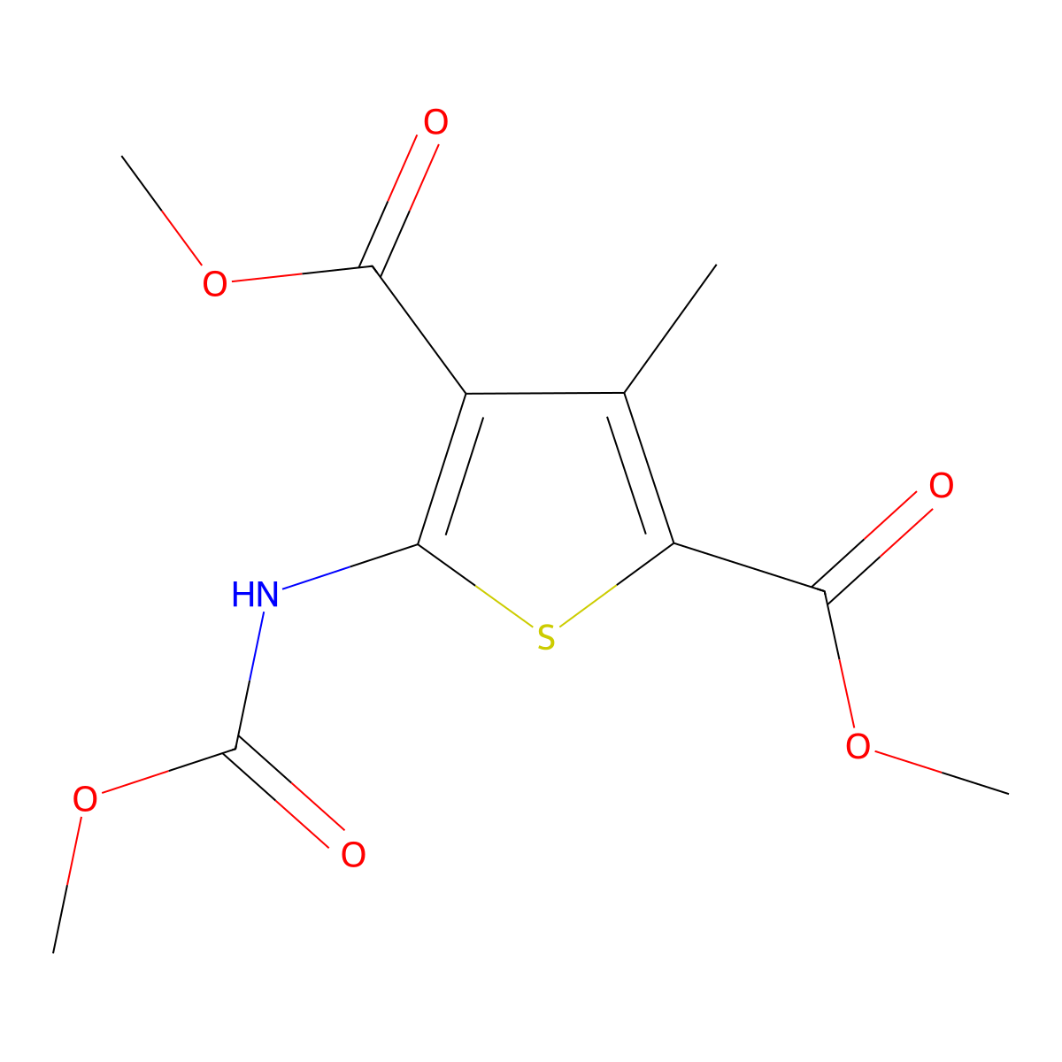 Dimethyl 5-(methoxycarbonylamino)-3-methylthiophene-2,4-dicarboxylate molecular structure, CAS 353768-82-8