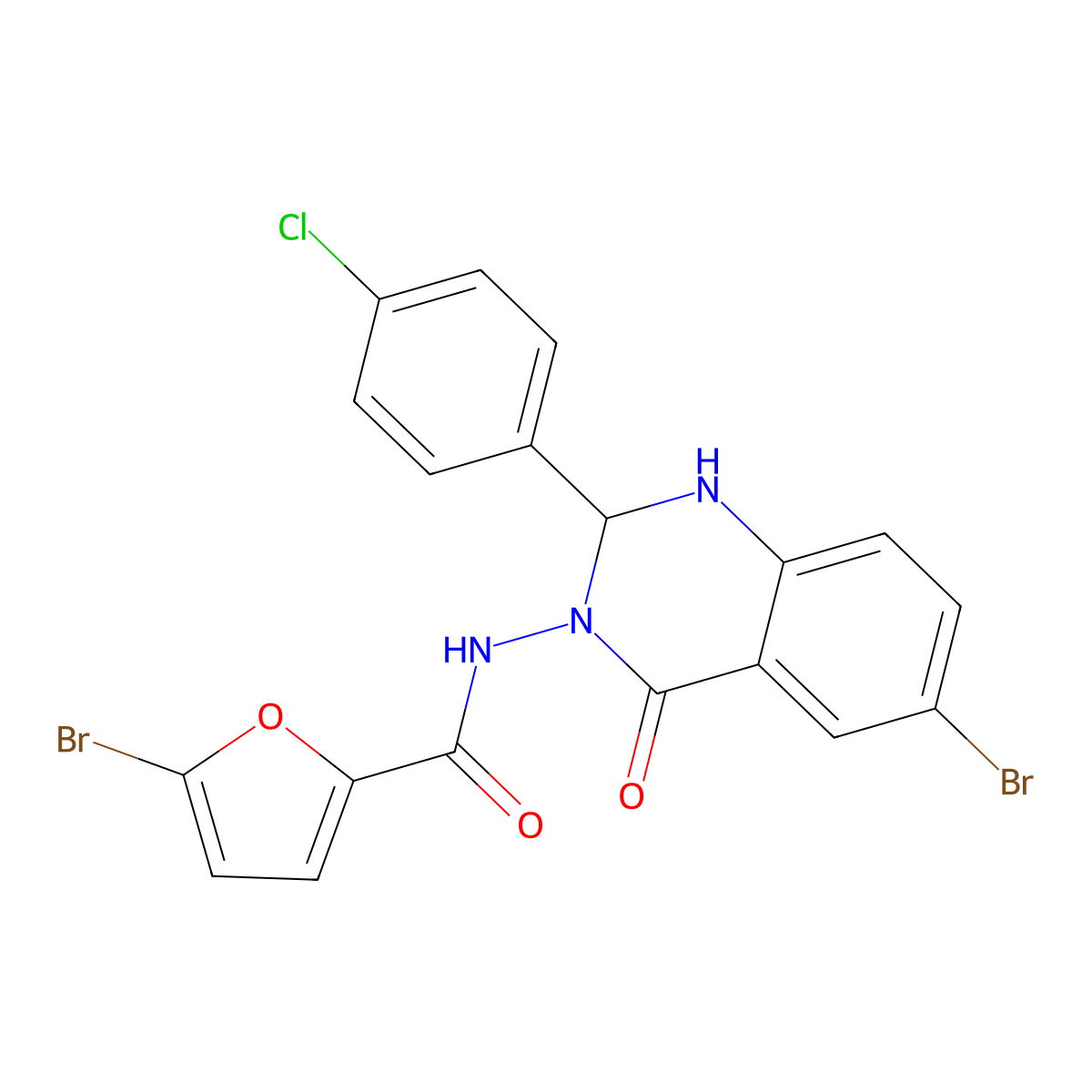5-bromo-N-(6-bromo-2-(4-chlorophenyl)-4-oxo-1,4-dihydro-3(2H)-quinazolinyl)-2-furamide molecular structure, CAS 353769-49-0