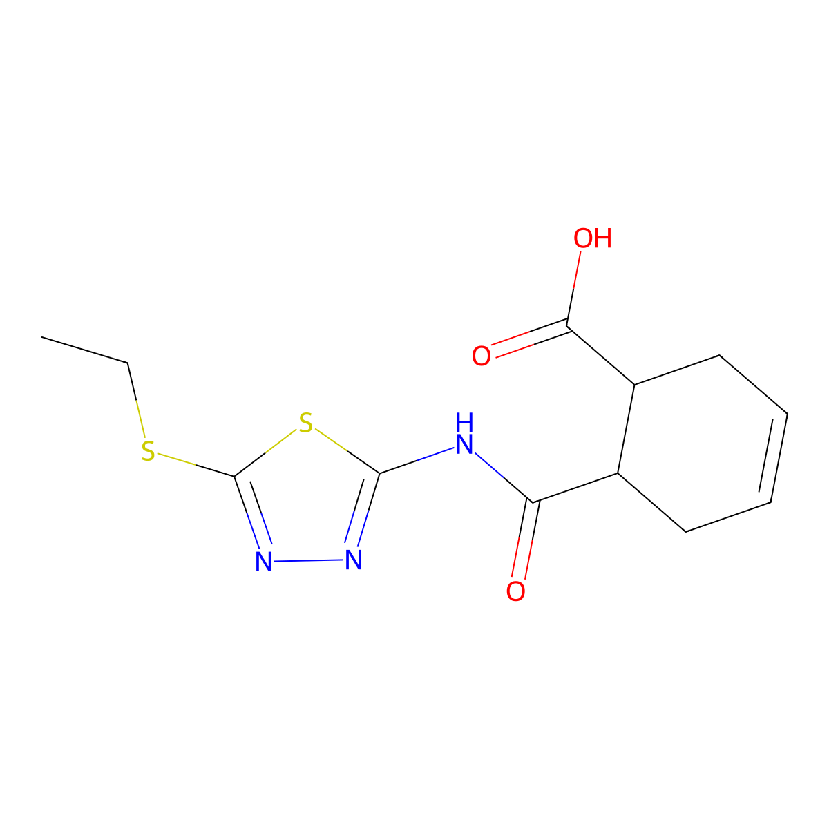 6-[[[5-(Ethylthio)-1,3,4-thiadiazol-2-yl]amino]-oxomethyl]-1-cyclohex-3-enecarboxylic acid molecular structure, CAS 353769-67-2