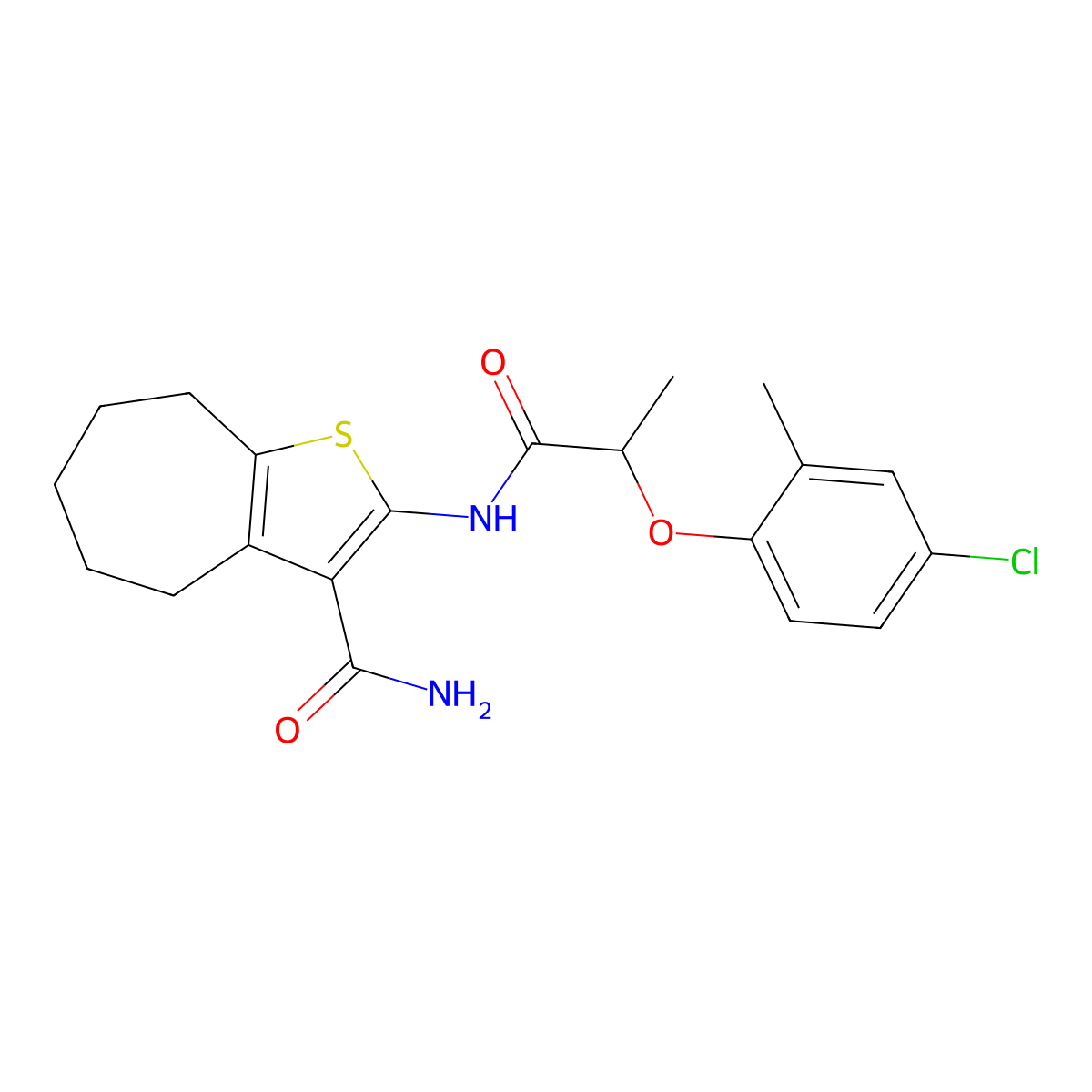 2-{[2-(4-chloro-2-methylphenoxy)propanoyl]amino}-5,6,7,8-tetrahydro-4H-cyclohepta[b]thiophene-3-carboxamide molecular structure, CAS 353769-72-9