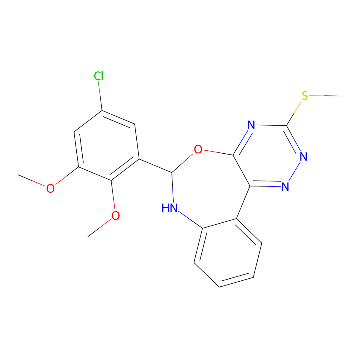 6-(5-Chloro-2,3-dimethoxyphenyl)-3-methylsulfanyl-6,7-dihydro-[1,2,4]triazino[5,6-d][3,1]benzoxazepine molecular structure, CAS 353769-88-7