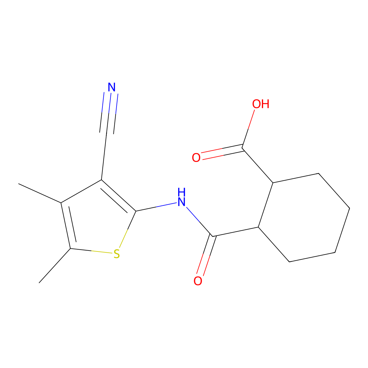 2-[(3-Cyano-4,5-dimethylthiophen-2-yl)carbamoyl]cyclohexanecarboxylic acid molecular structure, CAS 353770-07-7
