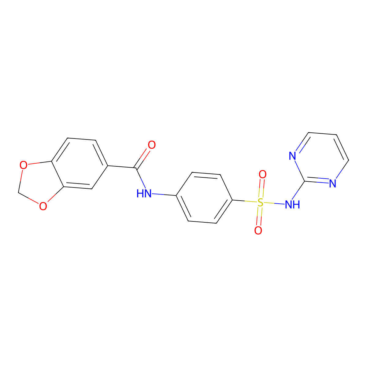 N-[4-(pyrimidin-2-ylsulfamoyl)phenyl]-1,3-benzodioxole-5-carboxamide molecular structure, CAS 353770-12-4