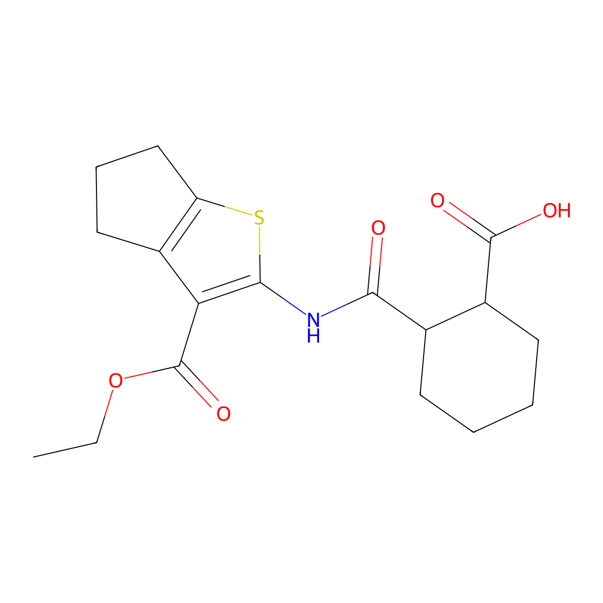 2-{[3-(ethoxycarbonyl)-5,6-dihydro-4H-cyclopenta[b]thiophen-2-yl]carbamoyl}cyclohexanecarboxylic acid molecular structure, CAS 353770-28-2