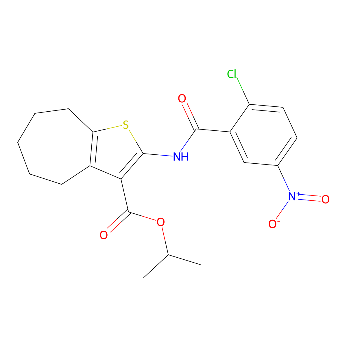 isopropyl 2-({2-chloro-5-nitrobenzoyl}amino)-5,6,7,8-tetrahydro-4H-cyclohepta[b]thiophene-3-carboxylate molecular structure, CAS 353770-58-8