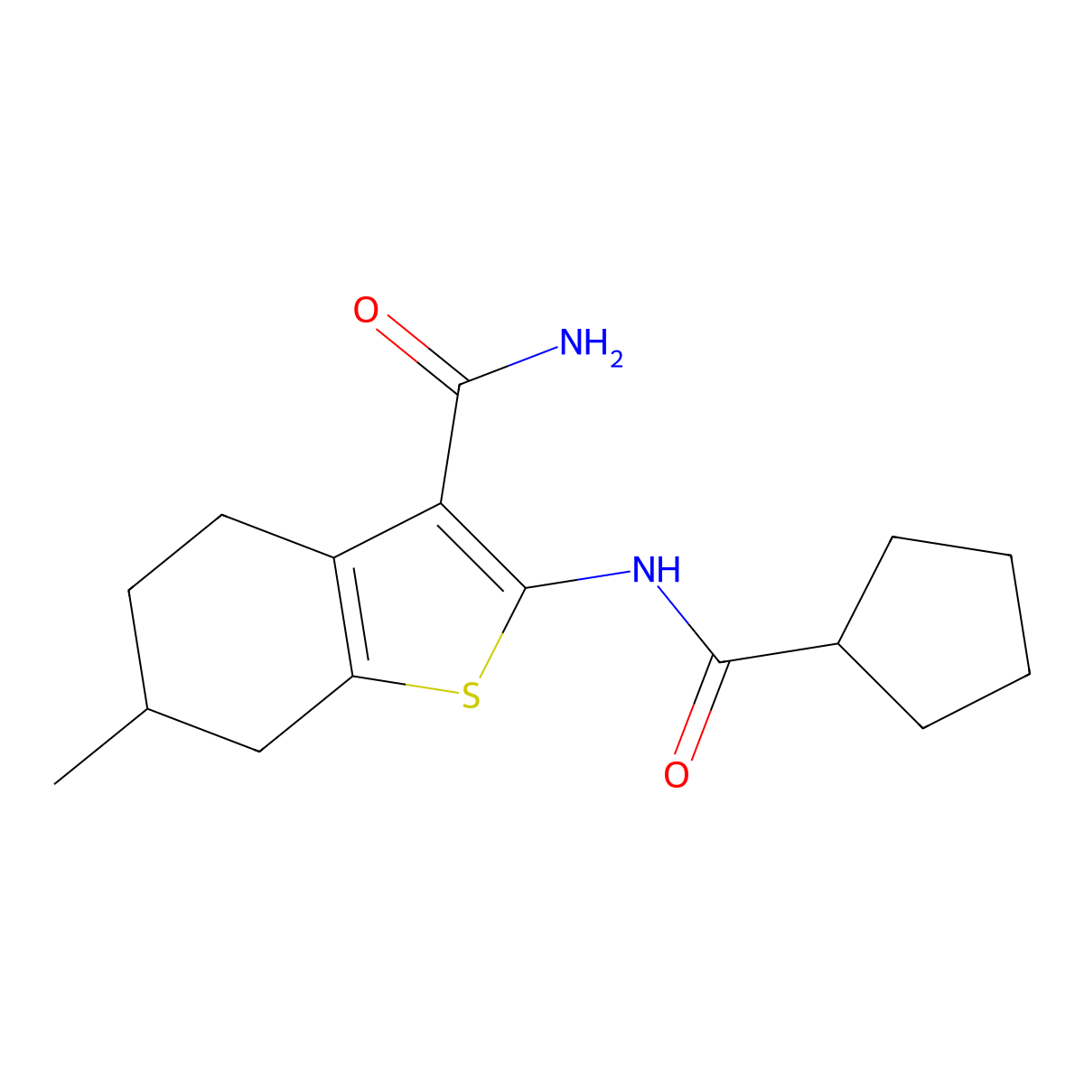 2-[(Cyclopentylcarbonyl)amino]-6-methyl-4,5,6,7-tetrahydro-1-benzothiophene-3-carboxamide molecular structure, CAS 353770-60-2