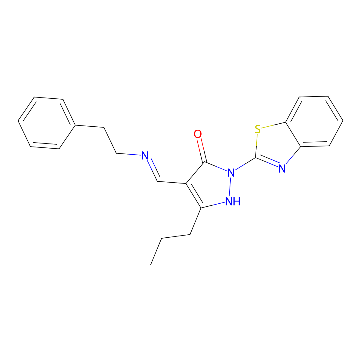 2-(1,3-benzothiazol-2-yl)-4-{[(2-phenylethyl)imino]methyl}-5-propyl-1,2-dihydro-3H-pyrazol-3-one molecular structure, CAS 353770-93-1