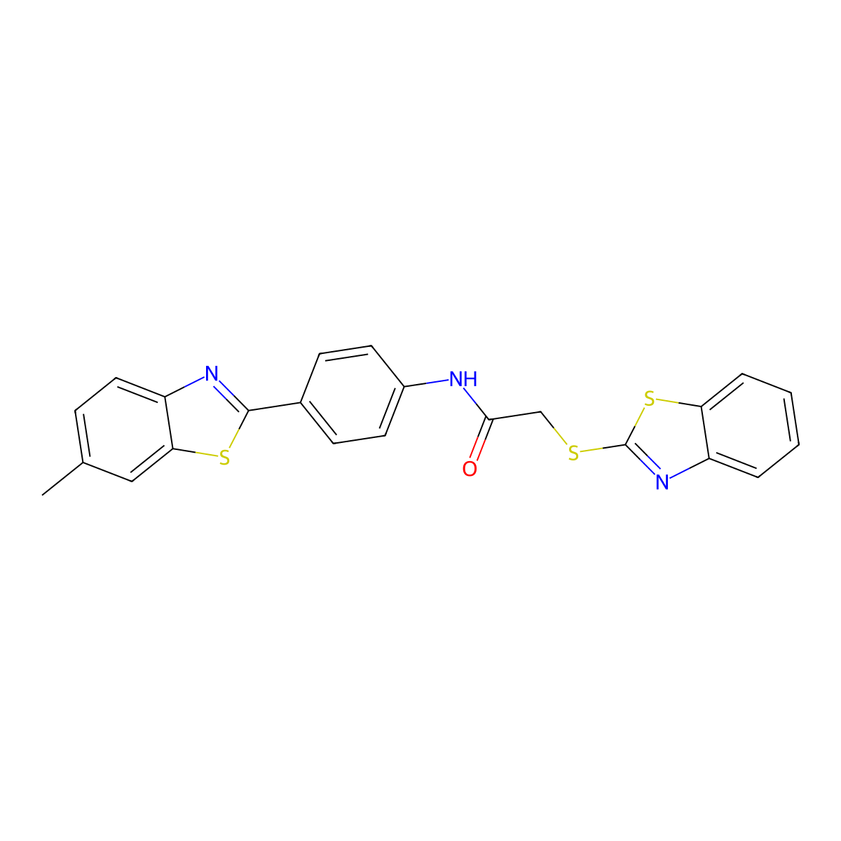 2-(1,3-benzothiazol-2-ylsulfanyl)-N-[4-(6-methyl-1,3-benzothiazol-2-yl)phenyl]acetamide molecular structure, CAS 353771-06-9
