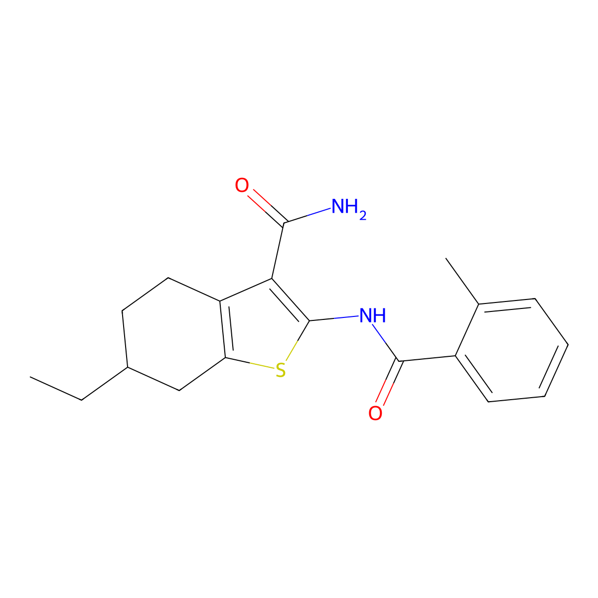 6-Ethyl-2-[(2-methylbenzoyl)amino]-4,5,6,7-tetrahydro-1-benzothiophene-3-carboxamide molecular structure, CAS 353771-16-1