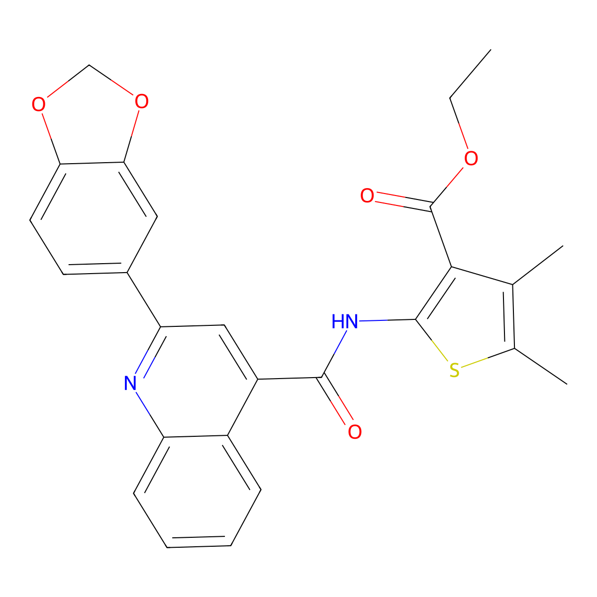 Ethyl 2-[[2-(1,3-benzodioxol-5-yl)quinoline-4-carbonyl]amino]-4,5-dimethylthiophene-3-carboxylate molecular structure, CAS 353771-28-5