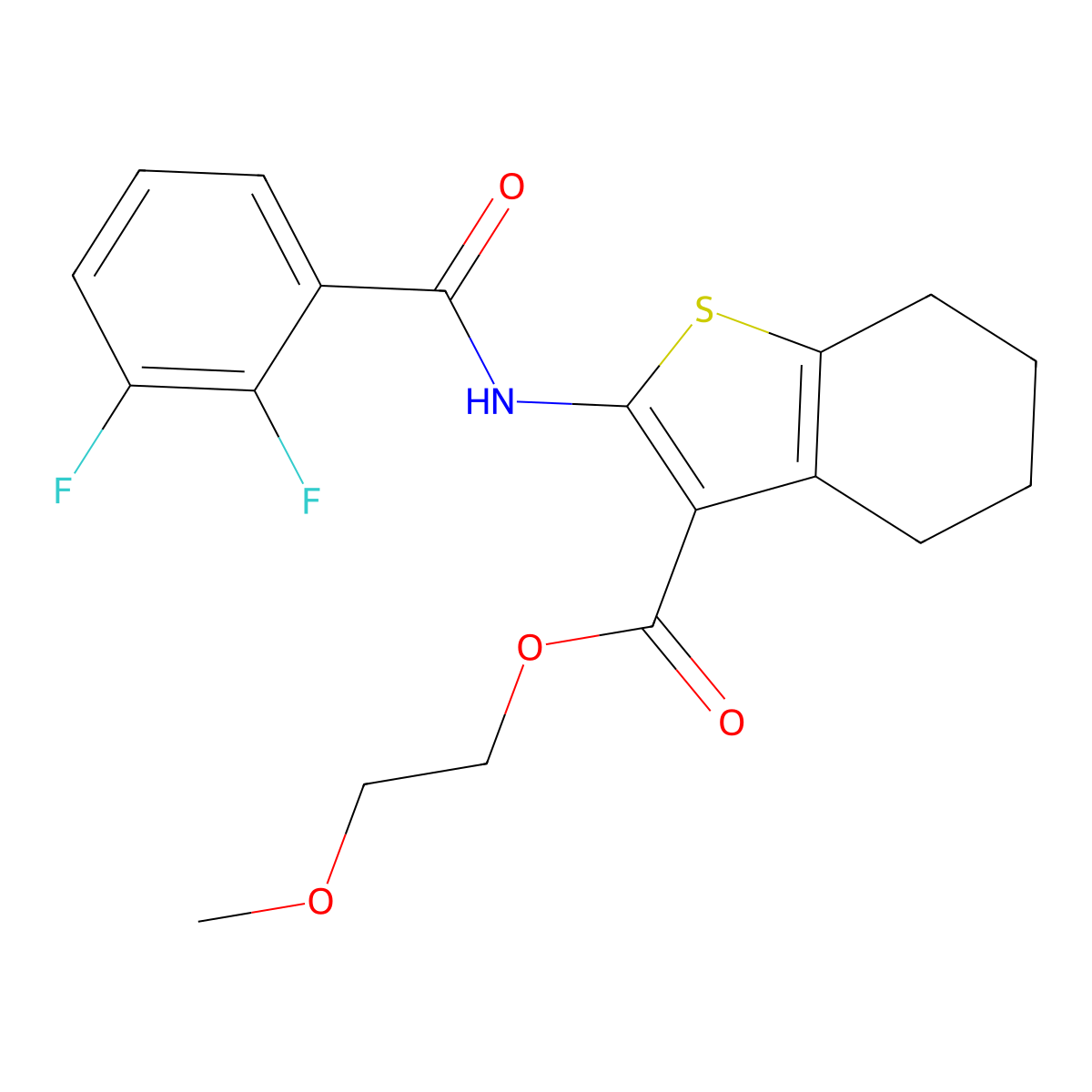 2-Methoxyethyl 2-[(2,3-difluorobenzoyl)amino]-4,5,6,7-tetrahydro-1-benzothiophene-3-carboxylate molecular structure, CAS 353771-33-2