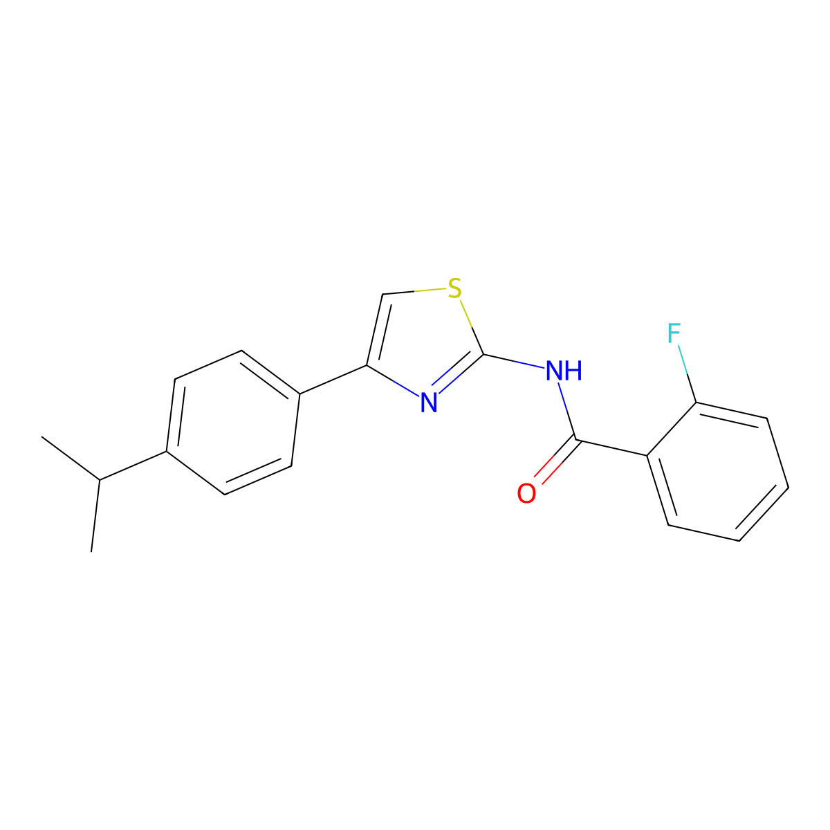 2-fluoro-N-[4-(4-propan-2-ylphenyl)-1,3-thiazol-2-yl]benzamide molecular structure, CAS 353771-44-5