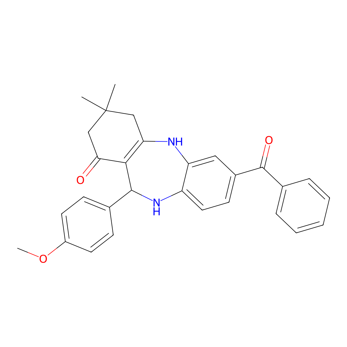 2-benzoyl-6-(4-methoxyphenyl)-9,9-dimethyl-6,8,10,11-tetrahydro-5H-benzo[b][1,4]benzodiazepin-7-one molecular structure, CAS 353771-51-4