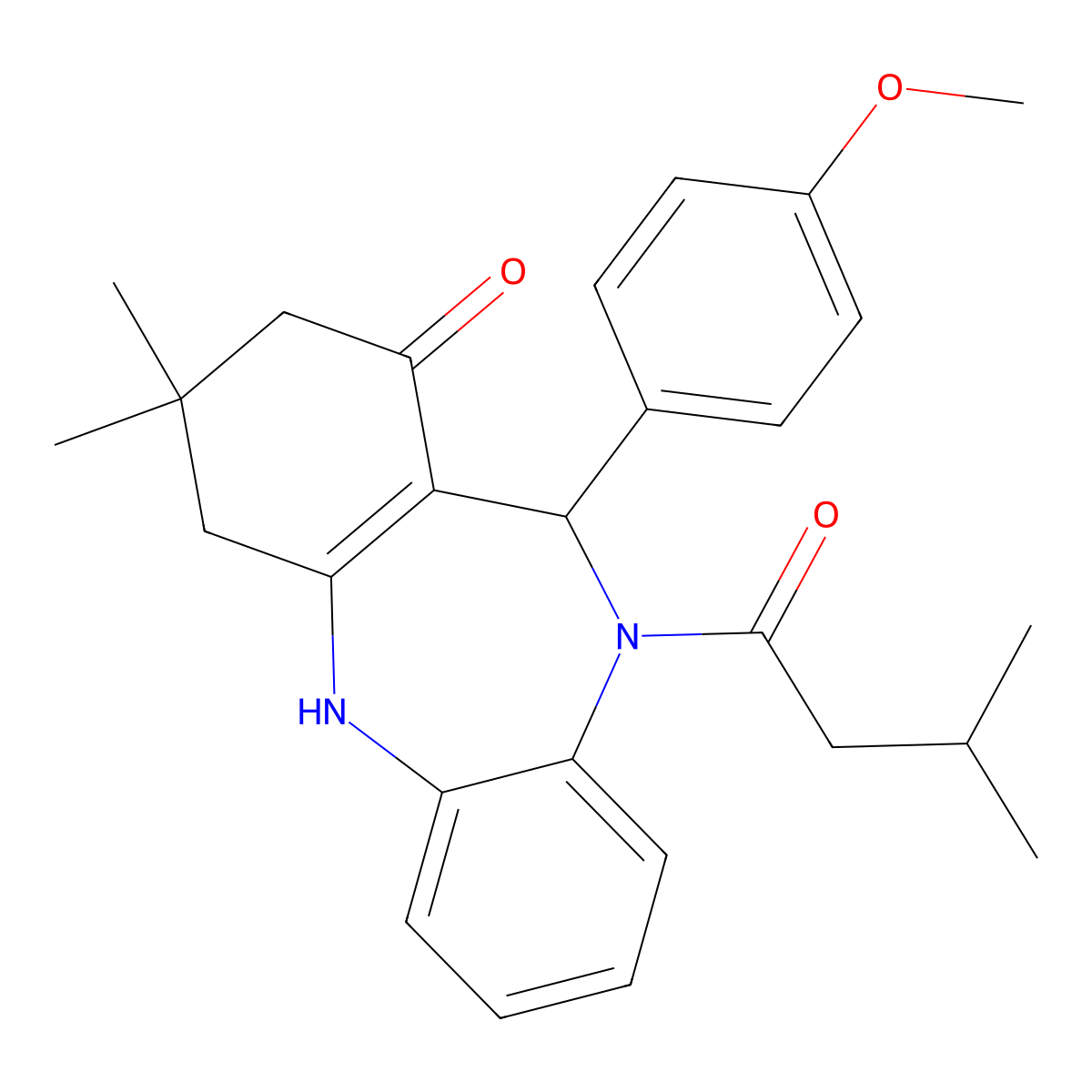 6-(4-Methoxyphenyl)-9,9-dimethyl-5-(3-methylbutanoyl)-6,8,10,11-tetrahydrobenzo[b][1,4]benzodiazepin-7-one molecular structure, CAS 353772-17-5