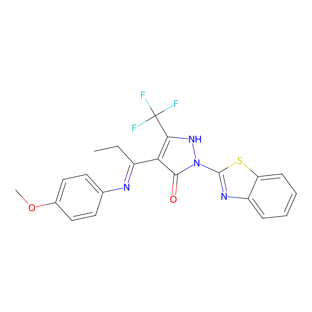 2-(1,3-Benzothiazol-2-yl)-4-[C-ethyl-N-(4-methoxyphenyl)carbonimidoyl]-5-(trifluoromethyl)-1H-pyrazol-3-one molecular structure, CAS 353772-19-7