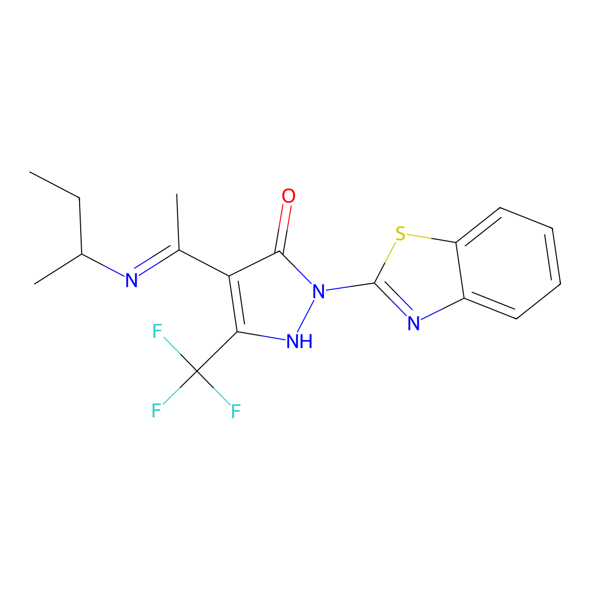 (4E)-2-(1,3-benzothiazol-2-yl)-4-[1-(butan-2-ylamino)ethylidene]-5-(trifluoromethyl)-2,4-dihydro-3H-pyrazol-3-one molecular structure, CAS 353772-33-5