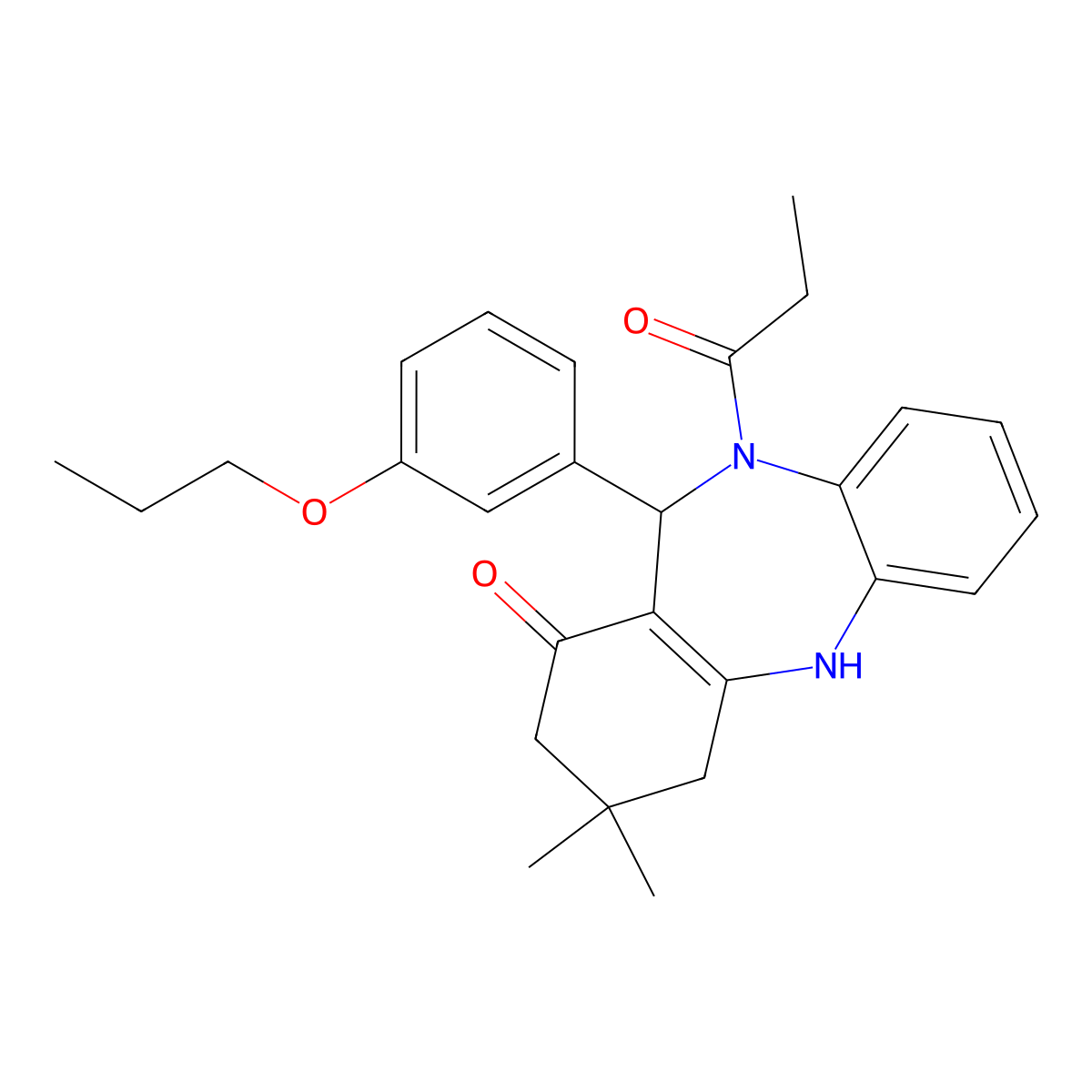 9,9-Dimethyl-5-propanoyl-6-(3-propoxyphenyl)-6,8,10,11-tetrahydrobenzo[b][1,4]benzodiazepin-7-one molecular structure, CAS 353772-39-1