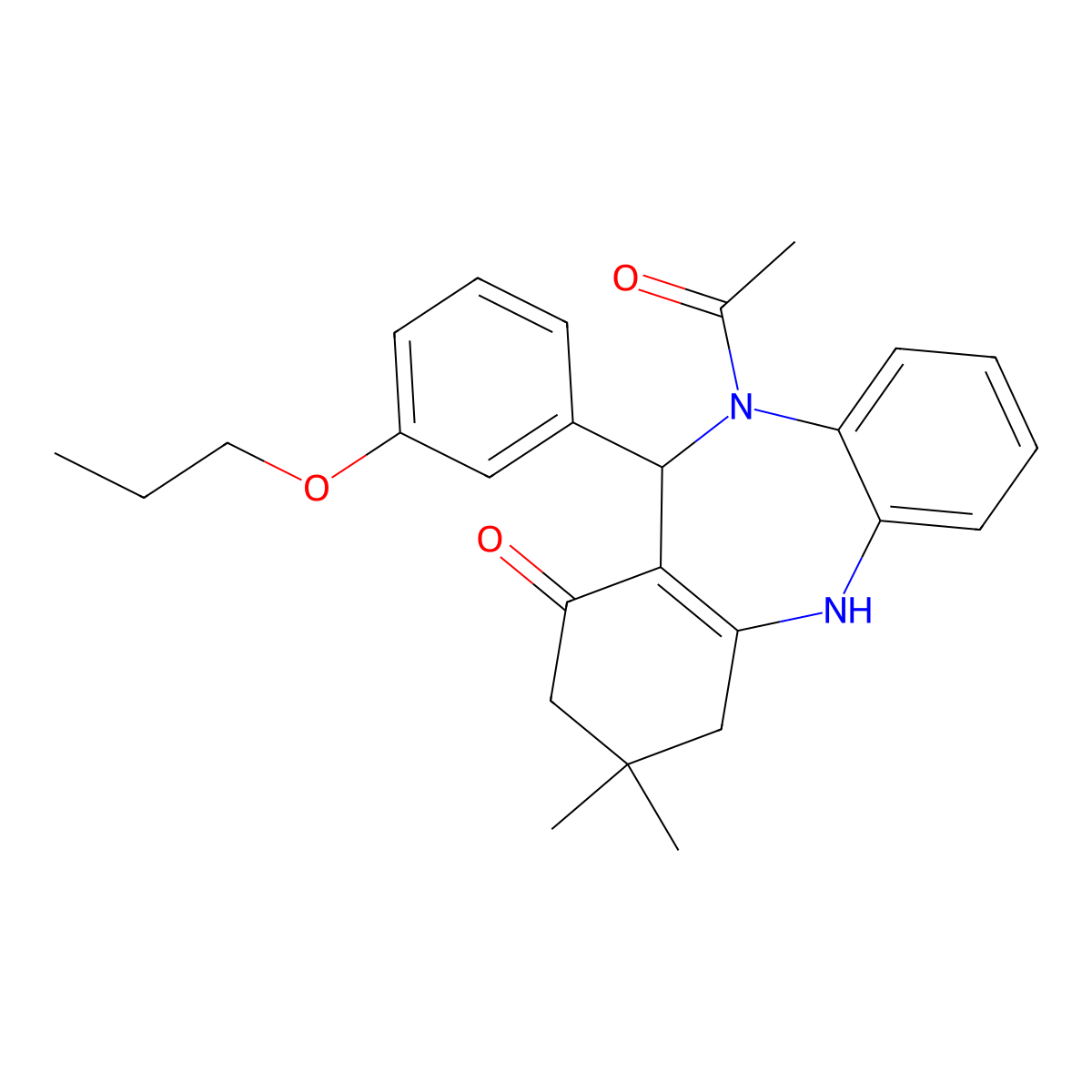 5-Acetyl-9,9-dimethyl-6-(3-propoxyphenyl)-6,8,10,11-tetrahydrobenzo[b][1,4]benzodiazepin-7-one molecular structure, CAS 353772-41-5