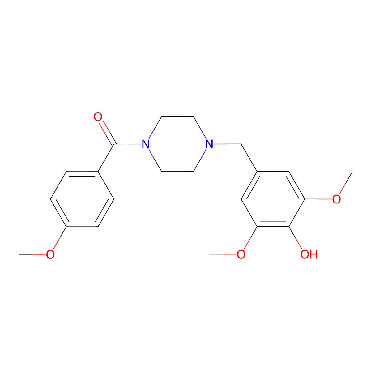 [4-[(4-Hydroxy-3,5-dimethoxyphenyl)methyl]piperazin-1-yl]-(4-methoxyphenyl)methanone molecular structure, CAS 353772-47-1