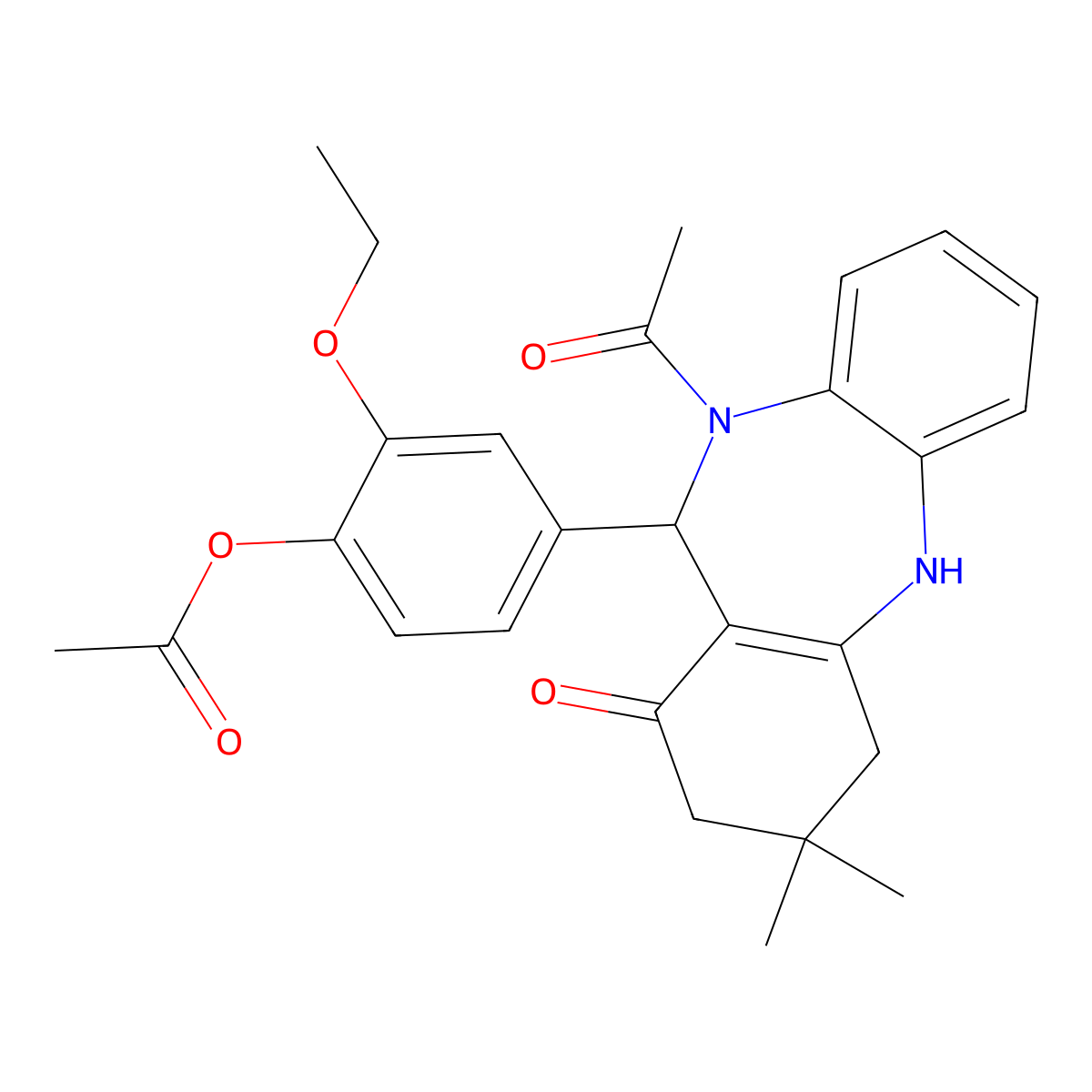 4-(10-acetyl-3,3-dimethyl-1-oxo-2,3,4,5,10,11-hexahydro-1H-dibenzo[b,e][1,4]diazepin-11-yl)-2-ethoxyphenyl acetate molecular structure, CAS 353772-48-2