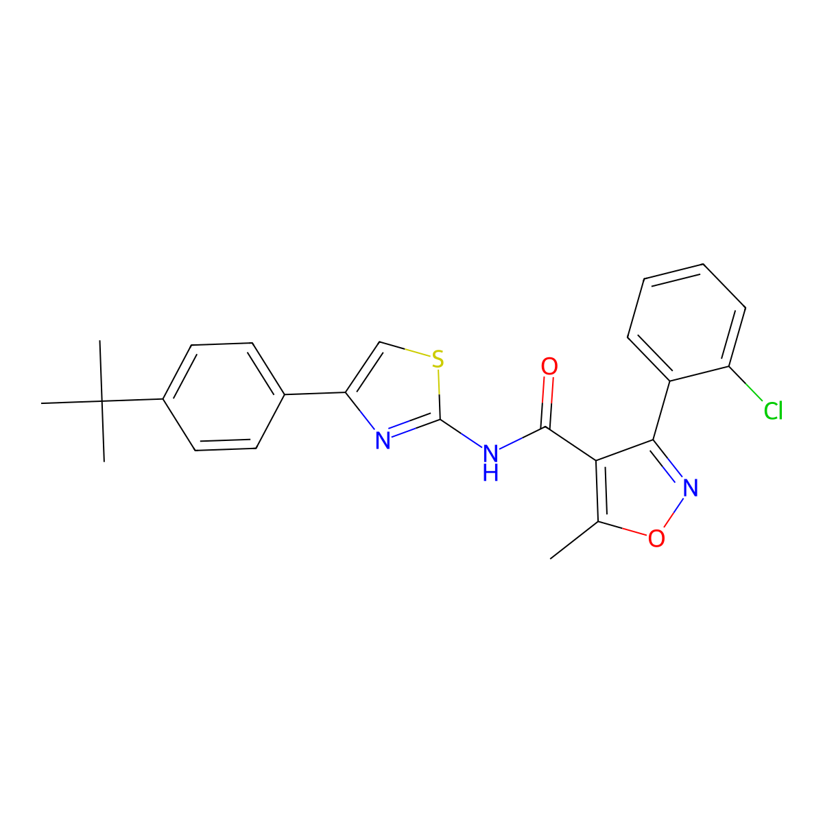 N-[4-(4-tert-butylphenyl)-1,3-thiazol-2-yl]-3-(2-chlorophenyl)-5-methyl-1,2-oxazole-4-carboxamide molecular structure, CAS 353772-88-0