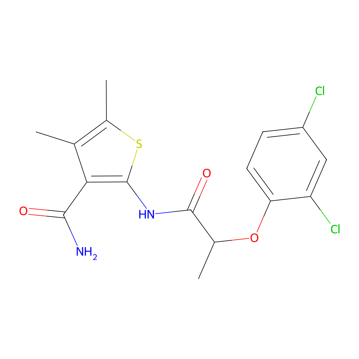 2-[2-(2,4-Dichlorophenoxy)propanoylamino]-4,5-dimethylthiophene-3-carboxamide molecular structure, CAS 353773-17-8