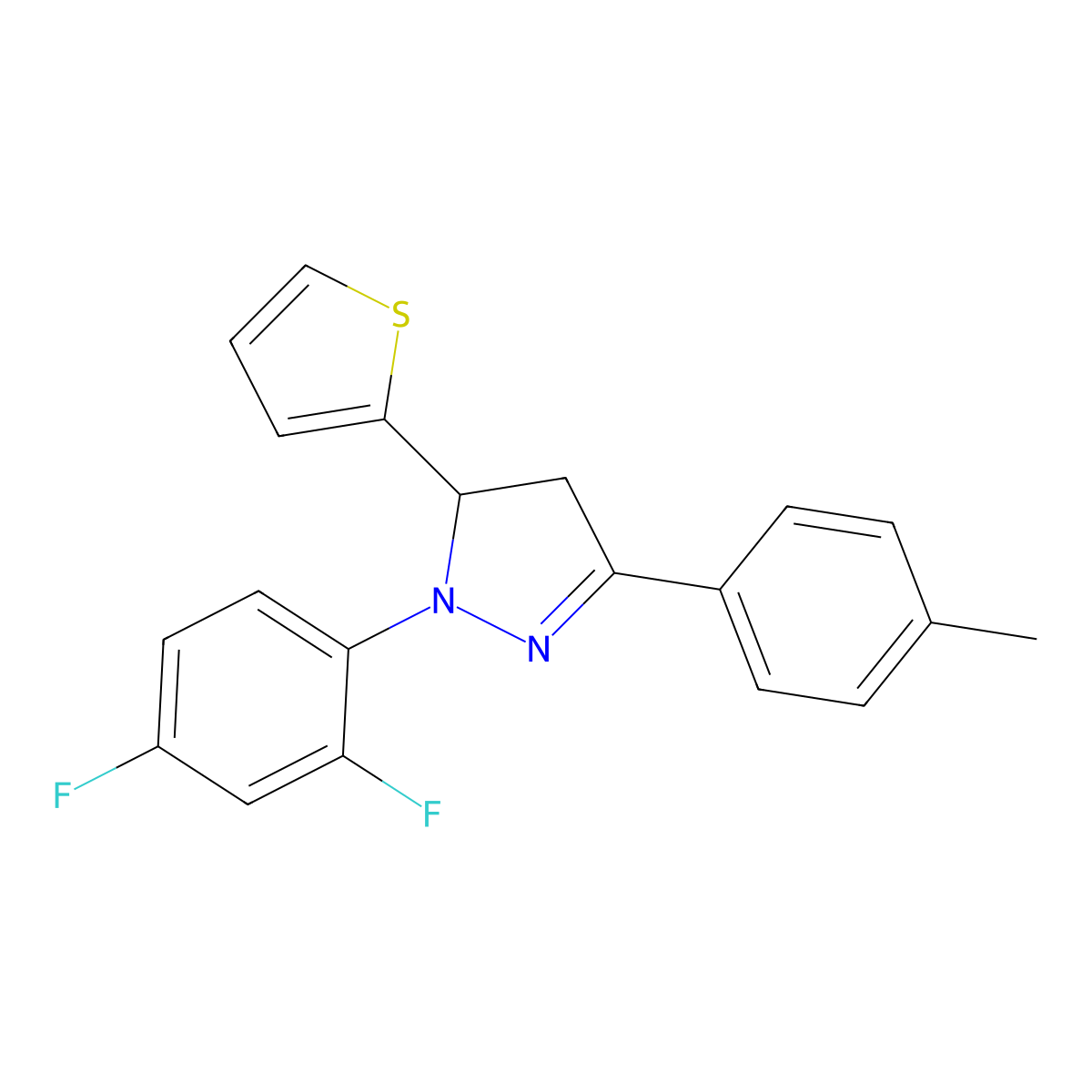 1-(2,4-Difluorophenyl)-4,5-dihydro-3-(4-methylphenyl)-5-(2-thienyl)-1H-pyrazole molecular structure, CAS 353773-24-7